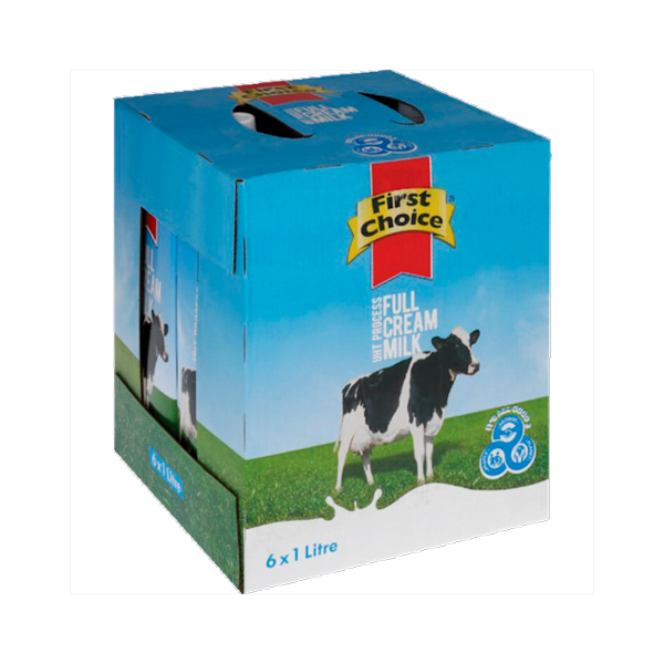 First Choice Full Cream Long Life Milk (6 x 1L)