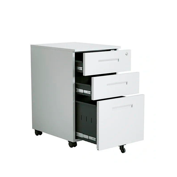 Steel 3 Drawer Mobile Filing Cabinet With Inner Handl and Lock - White