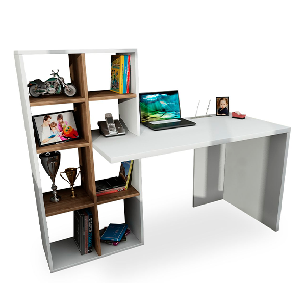 Hazlo Win Desk with shelves White Walnut