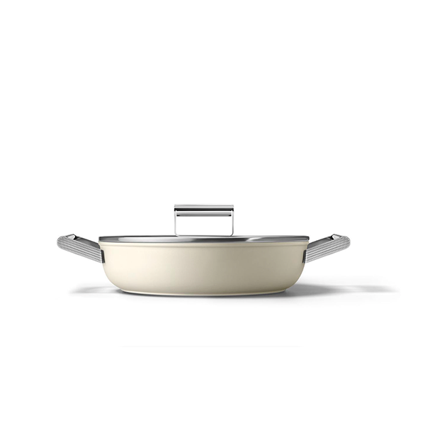 Smeg-Deep Pan 28cm - All Hob - Non Stick- 2 Handles - With Lid- Cream Matt