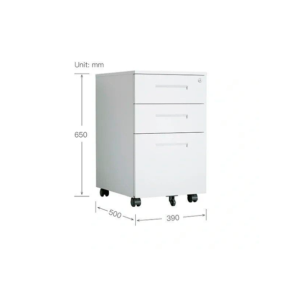 Steel 3 Drawer Mobile Filing Cabinet With Inner Handl and Lock - White