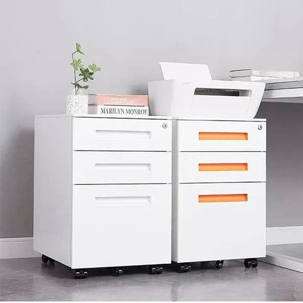 Steel 3 Drawer Mobile Filing Cabinet With Inner Handl and Lock - White