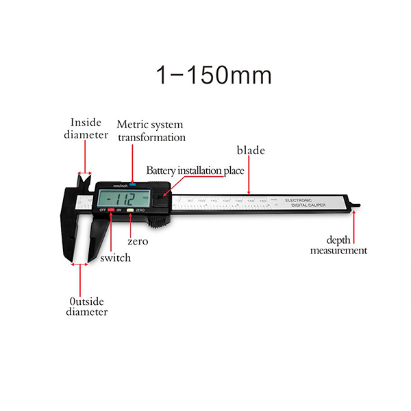 150mm Digital Vernier Caliper Micrometer Caliper & 2 Batteries