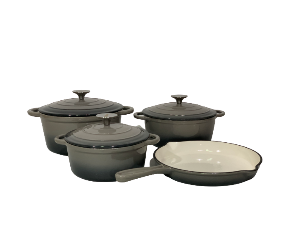 Pot set 7 Piece Cast Iron Grooved Lid Grey